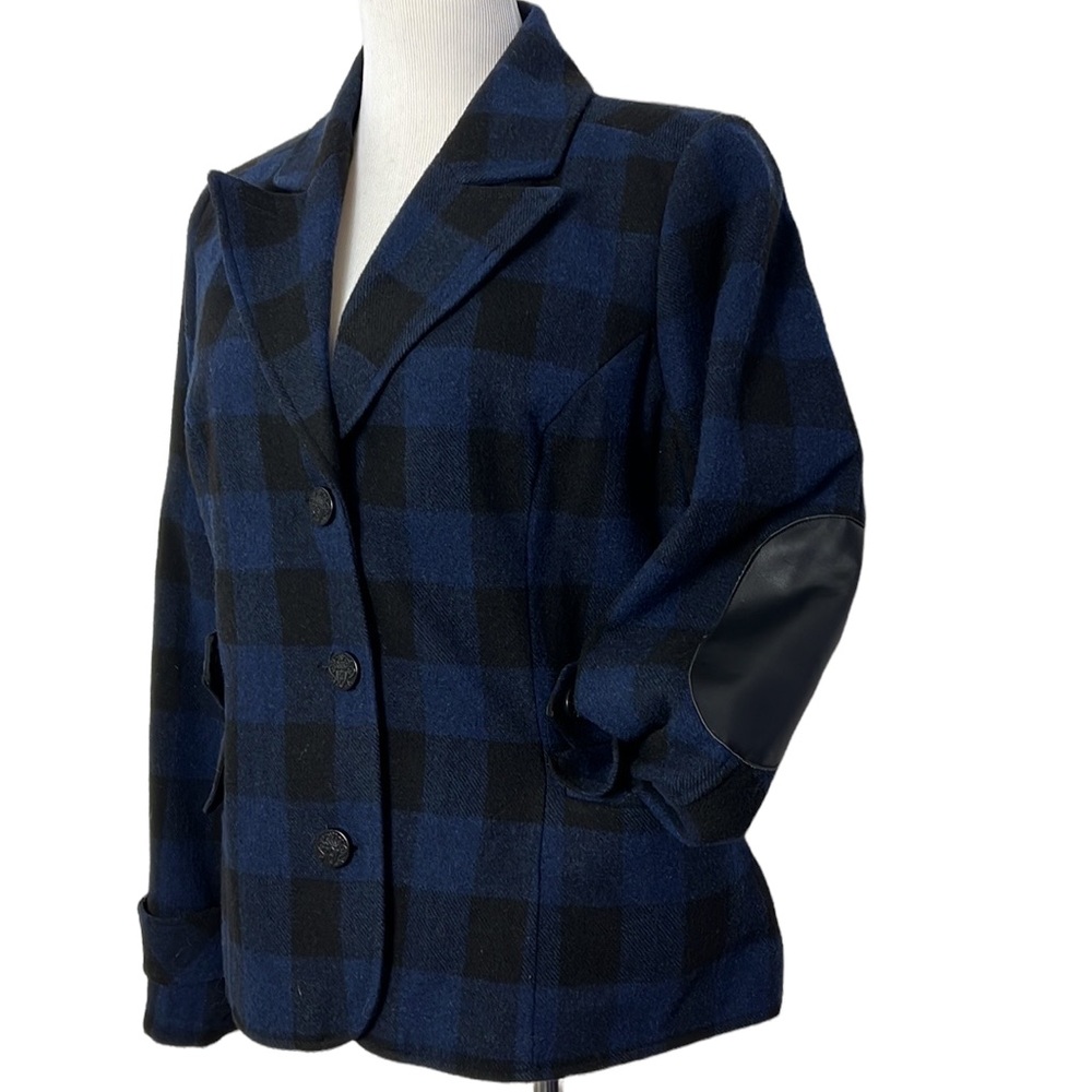Relativity Blue Buffalo Checkered Flannel Elbow Patch Cabin Jacket SZ L